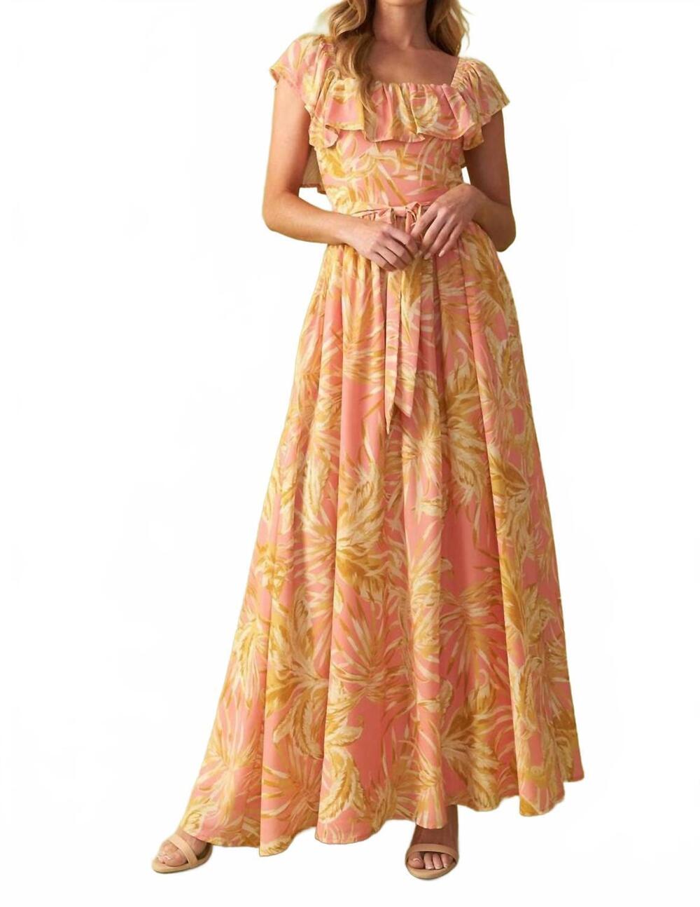 NEW FLYING TOMATO printed woven midi dress in pink yellow